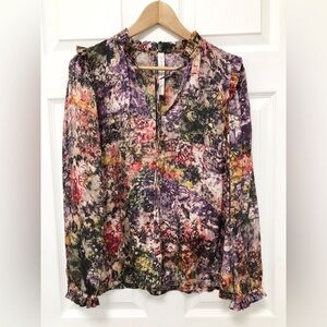 Women 100% Silk Lightweight Floral Blouse Top size 2 
Tie Front